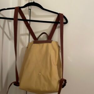 -Le Pilage Nylon Backpack textured leather trim, zipper mustard yellow